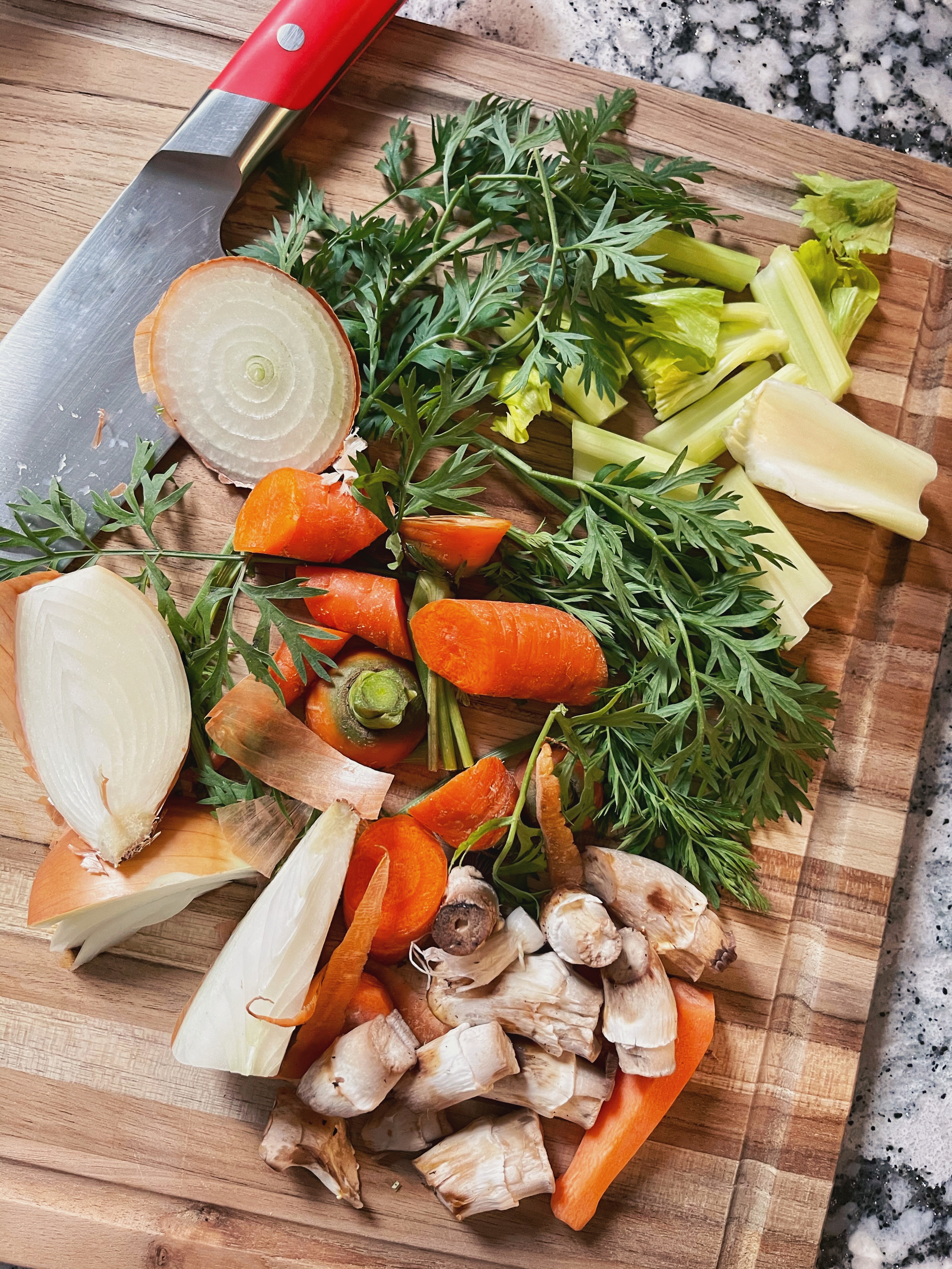 cut vegetables on cutting board